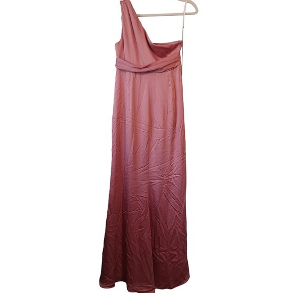NEW‎ Dessy Collection One-Shoulder Draped Empire Waist Gown in Desert Rose, 10 - Picture 4 of 10